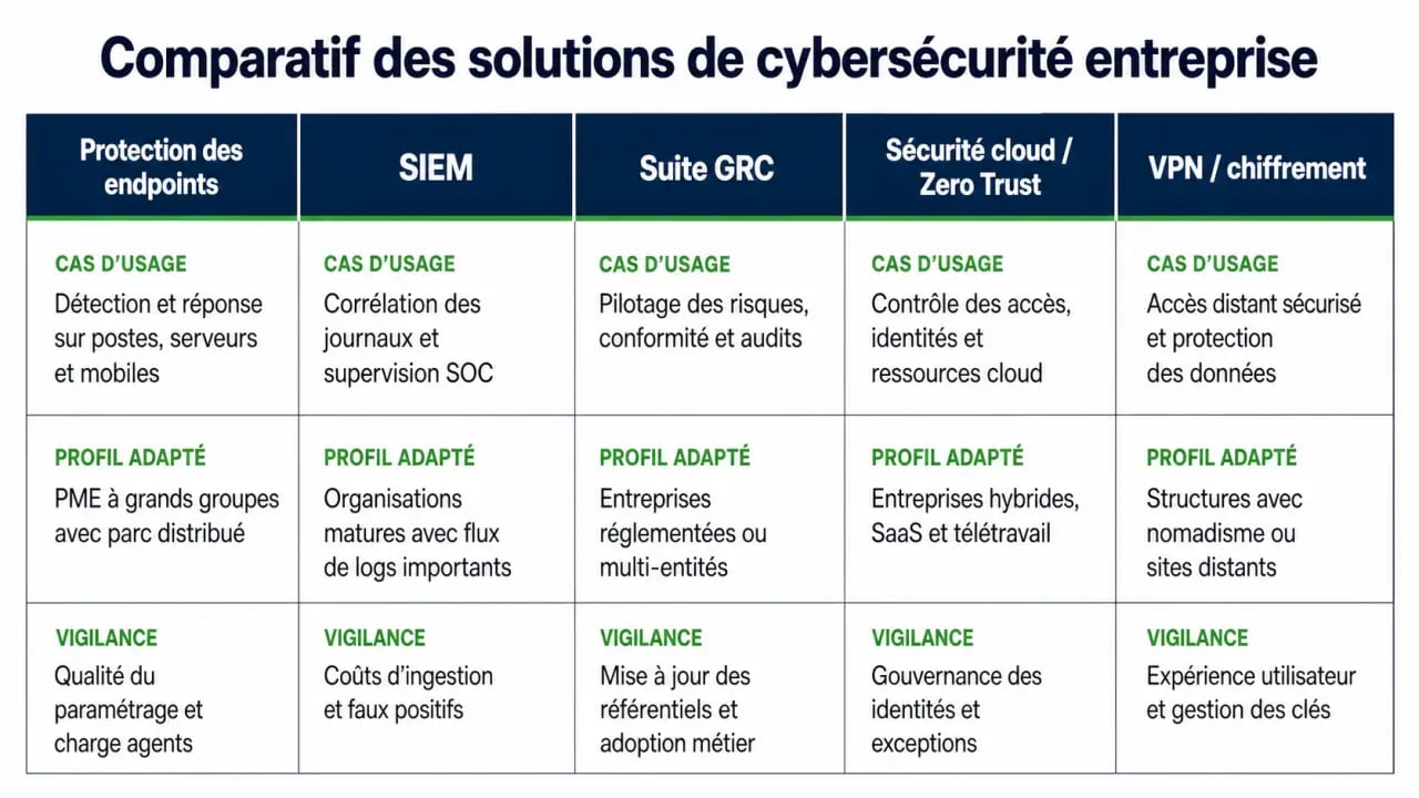 Comparatif logiciel cybersécurité par catégorie, usages et critères de choix