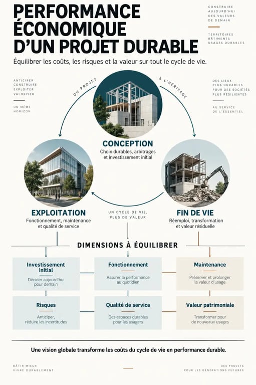 Infographie sur la performance économique, le coût global et le cycle de vie d’un projet