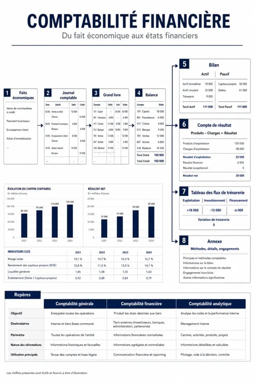 Comptabilité financière : schéma des documents et comparaison avec la comptabilité générale et analytique