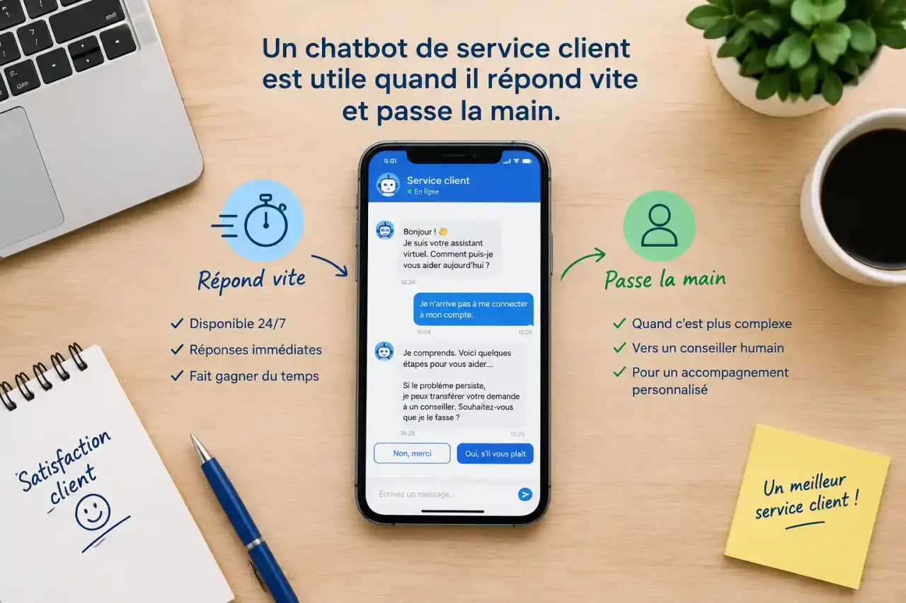 Un chatbot de service client est utile quand il répond vite et passe la main