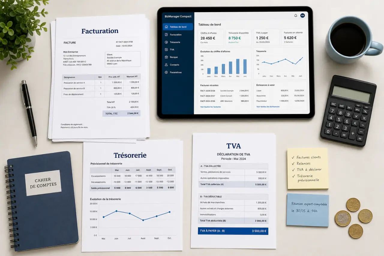 Facturation, trésorerie, TVA : ce que BizManager Compact doit couvrir dans une TPE