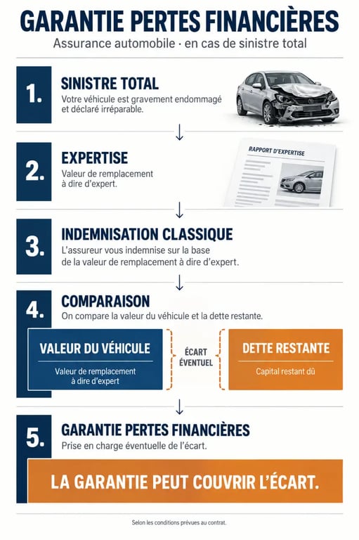 Infographie expliquant les pertes financières entre la valeur du véhicule et le capital restant dû