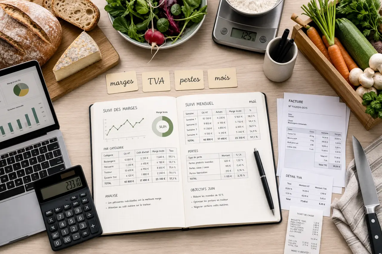 Gestion comptable métiers de bouche : marges, TVA et pertes à piloter chaque mois